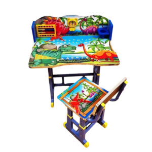 Set birou si scaunel, pentru copii, 0100-244- GFI(71)-C, Birou cu scaun copii, colantat, reglabil, cadru metalic, model cu Dinozauri