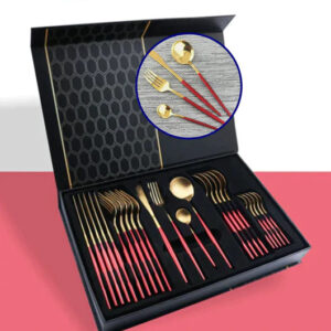 Set de 24 Tacamuri, Elegant si Rafinate, cu un Finisaj Luxos, Rosu cu auriu