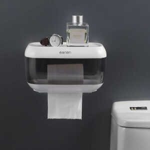 Suport pentru Role de Hartie Igienica cu raft de depozitare telefon, Alb/Negru