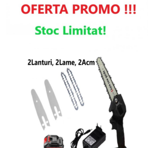 Super Oferta !!! Mini Drujba Fierastrau,  Lama de 10.4 cm, Cu 2Lame, 2Lanturi si 2Acumulatori 0850ZZZ