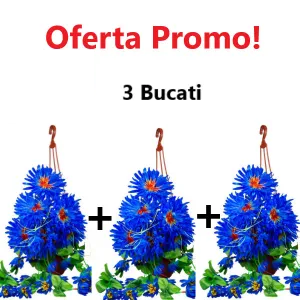 Oferta 3 Bucati x Ghiveci Suspendat cu Flori Albastre Artificiale