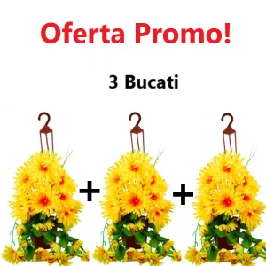 Oferta 3 Bucati x Ghiveci Suspendat cu Flori Galbene Artificiale