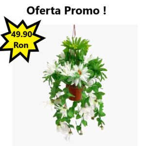 Oferta 1 Bucata Ghiveci Suspendat cu Flori Albe Artificiale