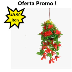 Oferta 1 Bucata Ghiveci Suspendat cu Flori Rosii Artificiale