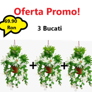 Oferta 3 Bucati x Ghiveci Suspendat cu Flori Albe Artificiale