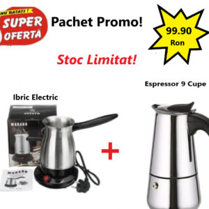 Pachet Promo 2 in 1 - Ibric Electric de Cafea Marado + Espressor Cafea Pentru Aragaz, Capacitate 9 cesti
