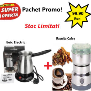 Pachet Promo 2 in 1 - Ibric Electric de Cafea Marado + Rasnita Electrica din Inox, 150W, cu Lame de Metal Pentru Macinarea Boabelor de Cafea, a Nucilor si a Condimentelor