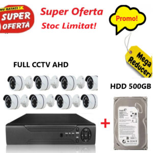 Pachet promo - Kit de supraveghere cu 8 camere FULL CCTV AHD, JORTAN + Hard-Disk 500GB, 04500zd
