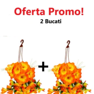 Oferta 2 Bucati x Ghiveci Suspendat cu Flori Portocalii Artificiale
