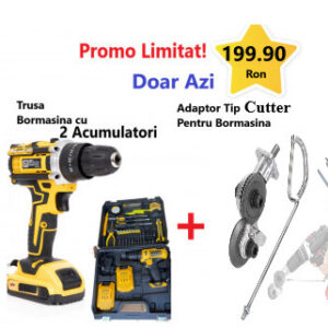 Promo!!! Trusa Bormasina, Masina de Gaurit si Insurubat , 20V, 5Ah cu 2 Acumulatori si Multiple Accesorii + Adaptor TipCutter de Taiat Tabla Pentru Bormasina