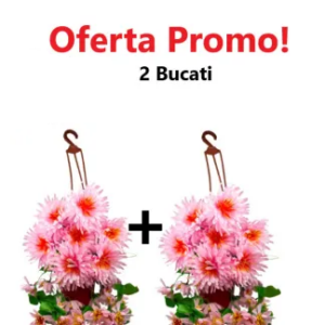 Oferta 2 Bucati x Ghiveci Suspendat cu Flori Roze Artificiale