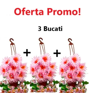 Oferta 3 Bucati x Ghiveci Suspendat cu Flori Roze Artificiale