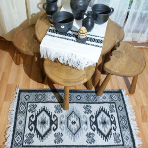 Covor Traditional, Culoare 1 Negru-Gri, Dimensiunea 60x150cm, Model Geometric, 0130cov