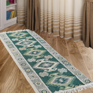 Covor Traditional, Culoare 2, Verde - Bej, Dimensiunea 80 x 4, Model Geometric, 0450cov