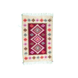 Covor Traditional, Culoare 3, Mijloc Rosu, Margini Bej, Dimensiune 1 x 2m, Modele Geometrice, 0280COV