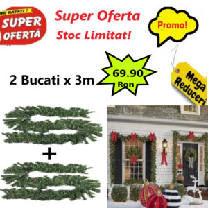 Oferta 2 Bucati x Ghirlanda de Brad Artificial Verde, Ideala Pentru Scara si Decoratiuni, 300 cm