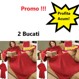 Oferta 2 Bucati x Patura cu Maneci Snuggie, Rosie, Stil Hanorac 010ZD