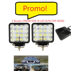 Oferta 2 Bucati x Proiector Auto 16 LED -uri, Offroad 48W 12V-24V, Patrat, IP67