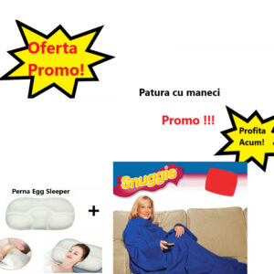 Oferta Promo - Patura cu Maneci Snuggie, Albastra, Stil Hanorac 010ZD + Perna Egg Sleeper Pentru un Somn Confortabil, 0150zd