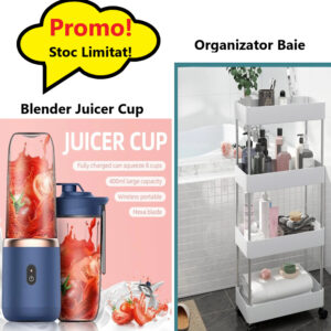 Pachet Promo 2024- Mini Blender Portabil Juicer Cup, 400 ml, Incarcare USB, 18650 RPM 0280 + Suport Organizator Multifunctional cu 4 Etajere, Pentru Baie sau Bucatarie 0270