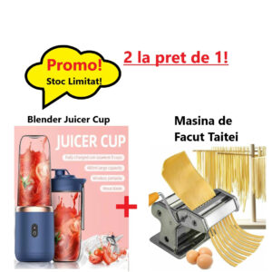 Pachet Promo 2024- Mini Blender Portabil Juicer Cup, 400 ml, Incarcare USB, 18650 RPM + Masina pentru taitei si spaghete, 9 dimensiuni de taiere