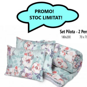 Set Pilota Imprimeu Floral 200x180cm + 2 Perne 70x70cm, Nuanta Albastra , 0630