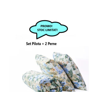 Set Pilota Imprimeu Floral 200x180cm + 2 Perne 70x70cm, Nuanta Albastru Floral , 0630
