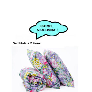 Set Pilota Imprimeu Floral 200x180cm + 2 Perne 70x70cm, Nuanta MOV Floral , 0630