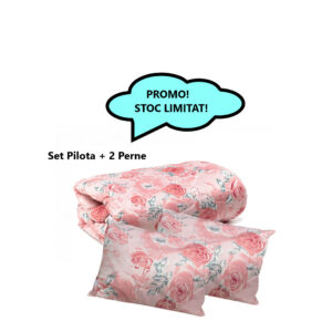 Set Pilota Imprimeu Floral 200x180cm + 2 Perne 70x70cm, Nuanta Roz, 0630