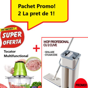 Super Oferta 2 in 1 - Tocator Electric Multifunctional pentru Carne, Fructe si Legume + Mop Profesional Scratch cu Doua Cuve de Spalare si Uscare