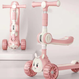 Trotineta Pliabila 2 in 1 Cod 925 Z, Roz, cu Sezut , Roti Luminoase, Reglabila pe Inaltime 1,5 -12 ani, Roz, 0800 Bic