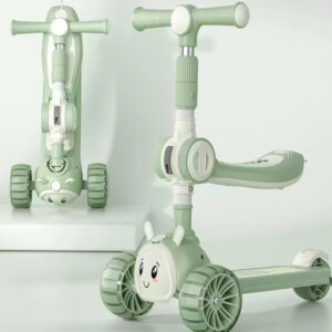 Trotineta Pliabila 2 in 1 Cod 925 Z, Verde, cu Sezut , Roti Luminoase, Reglabila pe Inaltime 1,5 -12 ani, Roz, 0800 Bic