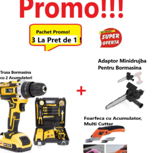 Super Oferta , 3 La pret de 1! Bormasina Electrica 2 Acumulatori, 12V, cu Set de Accesorii + Foarfeca cu Acumulator, Multi Cutter + Adaptor Tip Minidrujba Pentru Bormasina