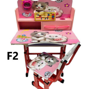 Birou cu Scaun Pentru Copii, Model F2, Imprimeu Pisici, cu Polita si Sertar, Numaratoare si Ceas, 01350CLT
