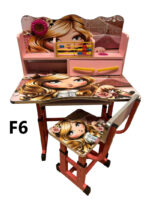 Birou cu Scaun Pentru Copii, Model F6, Imprimeu Fetita, cu Polita si Sertar, Numaratoare si Ceas, 01350CLT