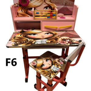 Birou cu Scaun Pentru Copii, Model F6, Imprimeu Fetita, cu Polita si Sertar, Numaratoare si Ceas, 01350CLT