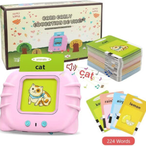 Joc Interactiv, ROZ, Cititor Carduri in Limba Engleza Kitty Cards Reader, Invata Engleza 112 bucati carduri flash 224 de cuvinte, 2 ani+, Jucarie educativa Montessori, 0100ZD
