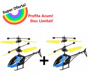 Oferta 2 Bucati x Elicopter cu inductie, Control din Gesturi, Sistem gyroscopic, Lumini LED, Incarcare USB, 0200zd