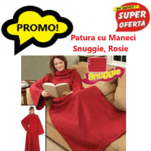 Patura cu Maneci Snuggie, Rosie, Stil Hanorac, 0100ZD