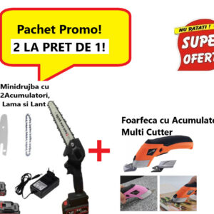 Super Oferta !!! Mini Drujba Fierastrau cu 2Acumulatori, Lama si Lant + Foarfeca cu Acumulator, Multi Cutter