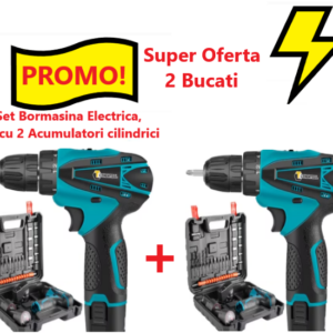 Oferta 2 Bucati x Bormasina Electrica Dasgut cu 2 Acumulatori, 12V, si Set  Accesorii