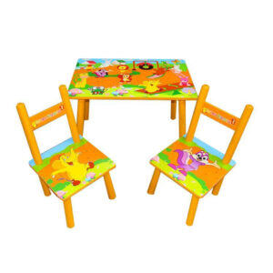 Masuta cu Doua Scaune, Pentru Copii, MS03-P, Portocaliu cu Animalute, din MDF, 01100bby