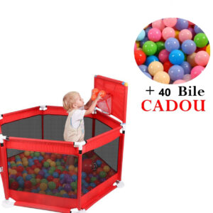 Tarc de Joaca + Cos de Baschet Pentru Copii cu 40 bile Cadou, Rosu, 01000bby