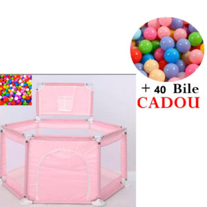 Tarc de Joaca + Cos de Baschet Pentru Copii cu 40 bile Cadou, Roz, 0100bby