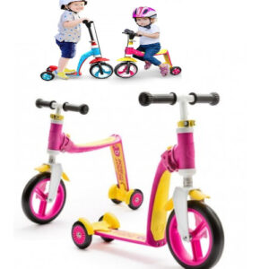 Trotineta ride-on convertibila 2in1: tricicleta si trotineta, cu frane, Galben-Roz, 01000LN