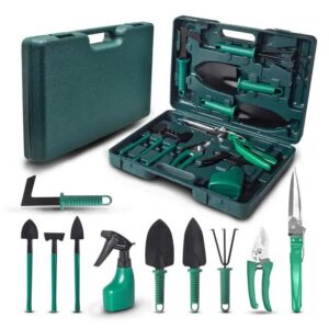 Set 10 unelte gradinarit, Metal/Plastic, Verde/Negru