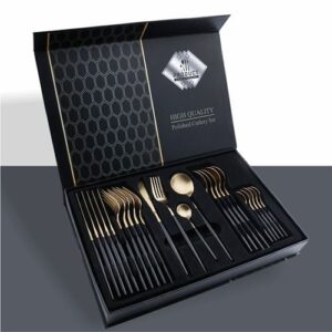 Set de tacamuri portugheze, 24 de piese, Negru/Auriu