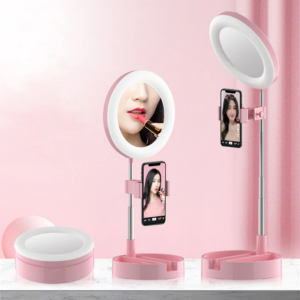 Oglinda LED cu suport telefon integrat