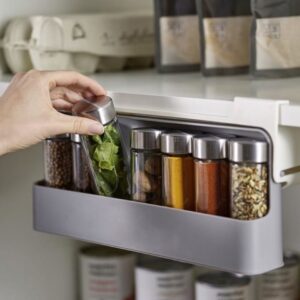 Suport organizator 7 recipiente condimente cu sistem de ascundere
