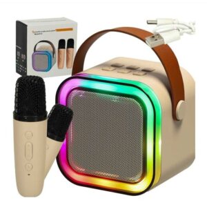 Set karaoke cu 2 microfoane si boxa portabila , 6W, bej